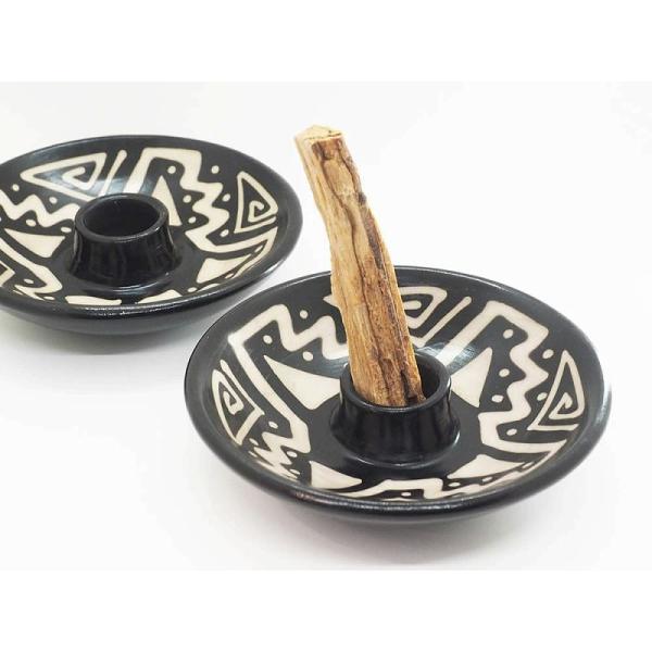 パロサント トライバルパターン インセンスホルダー 直径約13cm 高さ約3cm 陶器製 ペルー北部...