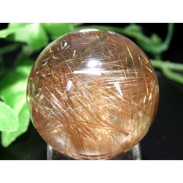 5A 束状 オレンジタイガータイチンルチル 水晶 丸玉 K9台座付き φ32mm 50.4g 金運・...
