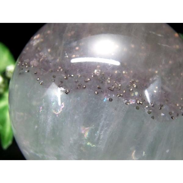 激レア・虹入り パイライトインフローライト 丸玉 台座付 直径約62mm 重さ約400g 天才の石 ...