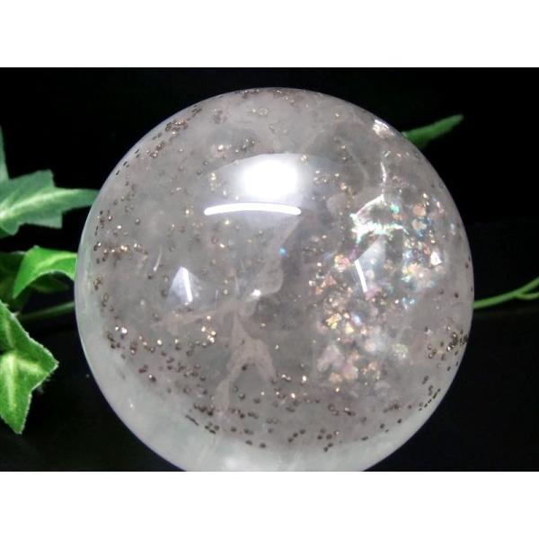 激レア・虹入り パイライトインフローライト 丸玉 台座付 直径約60.6mm 重さ約371g 天才の...