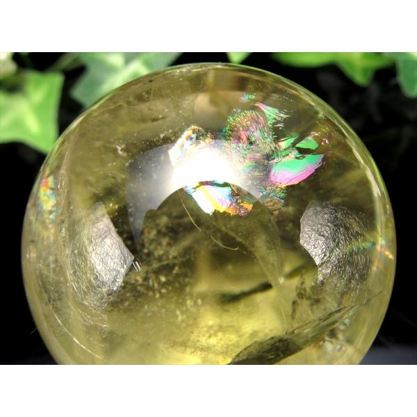 超透明 5A 虹入り シトリン 丸玉 台座付 直径約44mm 重さ121.1g 透明感抜群 金運 財...