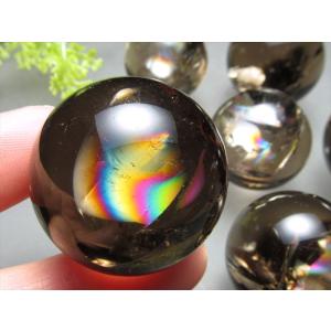 濃いめ 虹入り スモーキークォーツ 丸玉 人工虹...の商品画像