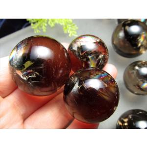濃いめ 虹入り スモーキークォーツ 丸玉 人工...の詳細画像3