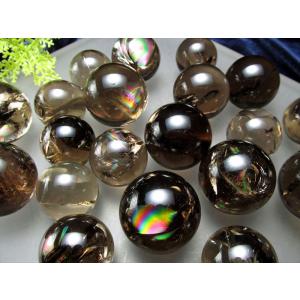 濃いめ 虹入り スモーキークォーツ 丸玉 人工...の詳細画像4