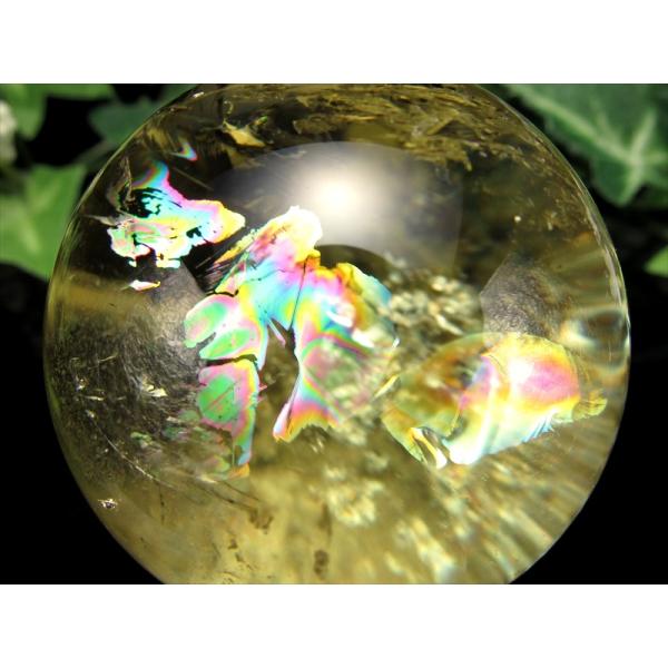 超透明 5A 虹入り シトリン 丸玉 台座付き 直径45mm 重さ130g 透明感抜群 金運 財運 ...