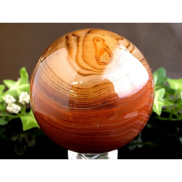 5A 模様くっきり サードオニキス 丸玉 台座付 直径約68mm 重さ約441g 赤縞瑪瑙 自然がつ...