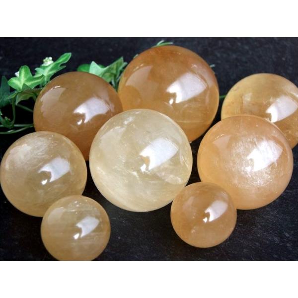 希少3A ゴールデンカルサイト 丸玉 直径約51mm-53mm 透明感抜群 美麗 つやつや シラーや...