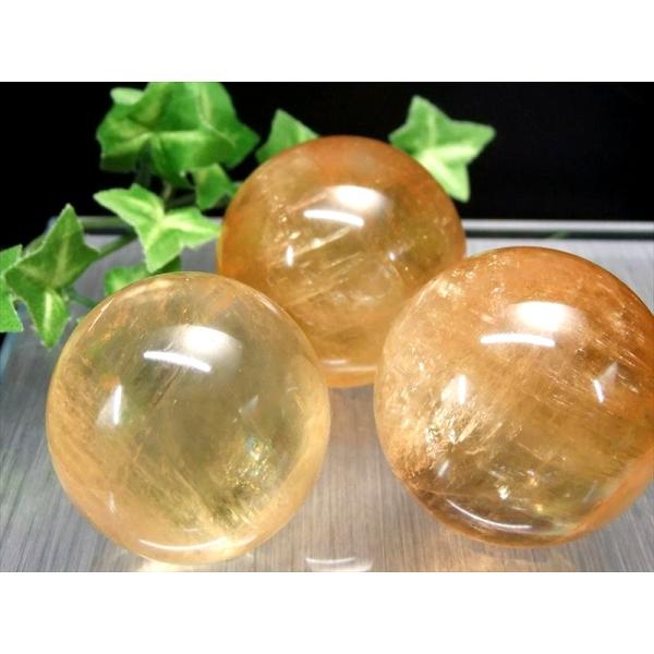 別格 5A ゴールデンカルサイト 丸玉 直径約34mm-36mm 透明感抜群 美麗 つやつや シラー...