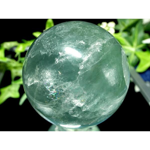 3A 虹入り 蛍光エメラルドグリーン フローライト 丸玉 直径57mm 重さ337g 大人気丸玉 天...