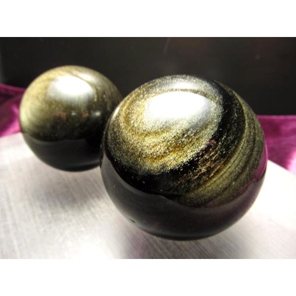 シラーくっきり 希少 4A ゴールデンシャイン オブシディアン 丸玉 直径44mm-46mm 大人気...