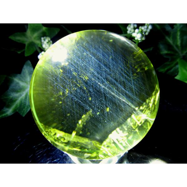 天翔ける虹の架け橋 くっきりエンジェルラダー・虹入り 5A 超透明 シトリン 丸玉 台座付き 直径約...