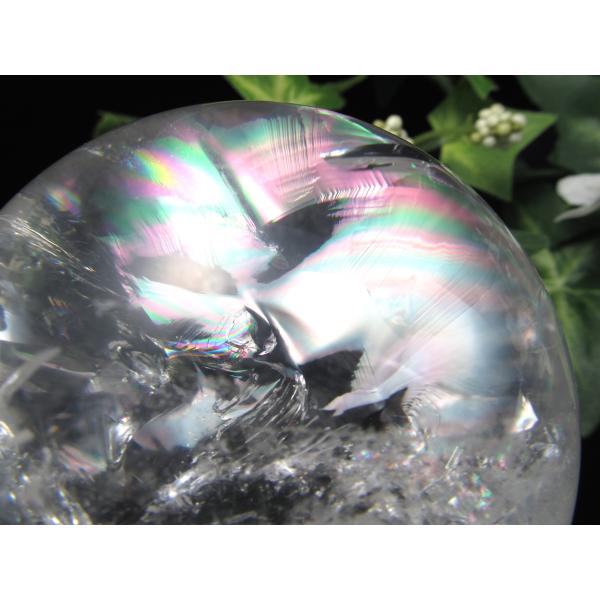 最良の虹 5A級 天然水晶 虹入り 丸玉 台座付き 重さ460.5g φ69mm レインボー水晶 置...