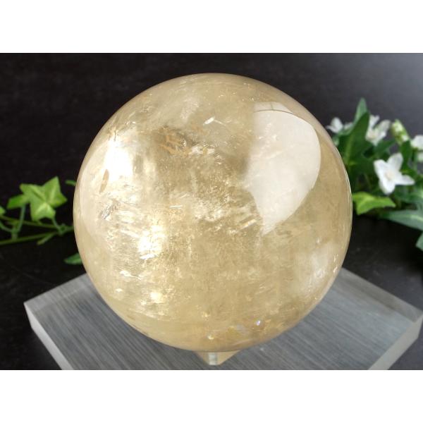 5A 超透明 キラキラ ゴールデン カルサイト 丸玉 台座付 直径約86mm 重さ933g 繁栄と成...