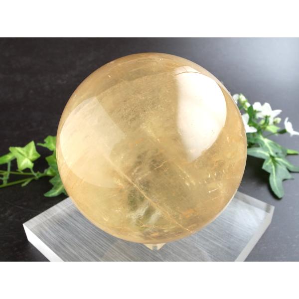 5A 超透明 キラキラ ゴールデン カルサイト 丸玉 台座付 直径約93mm 重さ1180g 繁栄と...