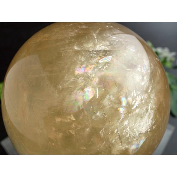 5A 超透明 キラキラ ゴールデン カルサイト 丸玉 台座付 直径約94mm 重さ1232g 繁栄と...
