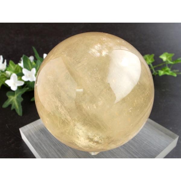 別格 透明 虹入り 4A ゴールデン カルサイト 丸玉 台座付 直径93mm 重さ1179g 繁栄と...