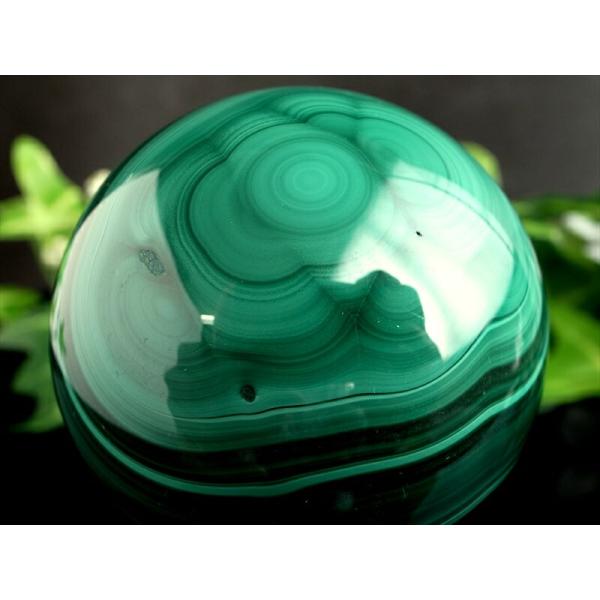 マラカイト丸玉 台座付 直径 約48mm 重さ 247g 美麗繊細模様 濃厚グリーン 魔除け 肉体と...