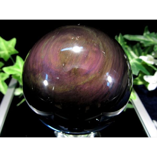希少AAAAA レインボー オブシディアン 丸玉 台座付 直径76mm 重さ573g 大人気丸玉 レ...