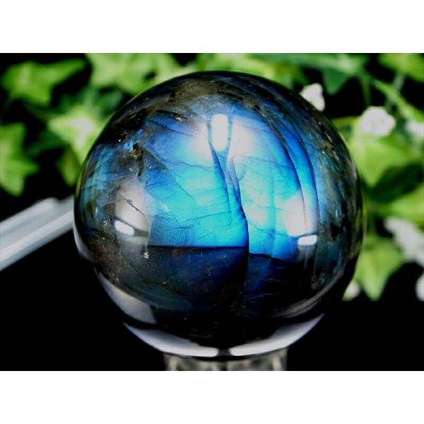 3A+ 美しいしっかりブルーシラー ラブラドライト 丸玉 台座付 直径56mm 重さ273g 月と太...