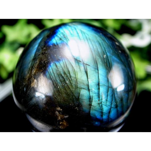 3A+ 美しいしっかりブルーシラー ラブラドライト 丸玉 台座付 直径58mm 重さ290g 月と太...