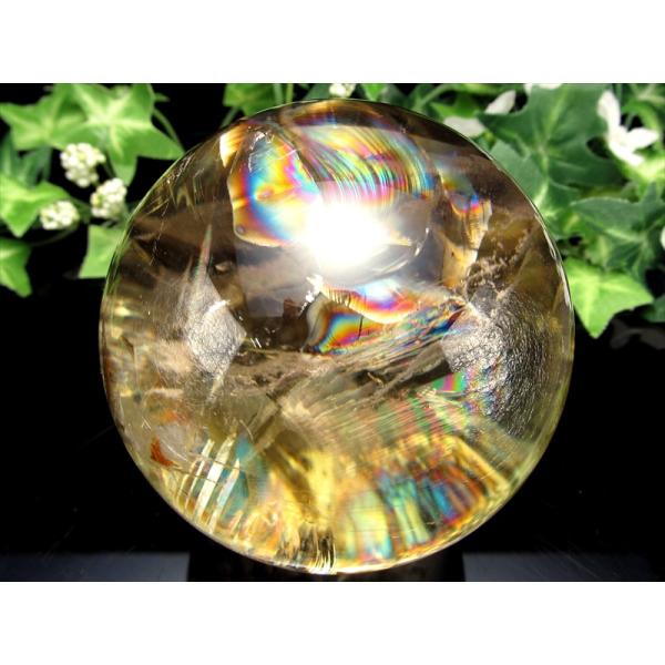 超透明 5A 虹入り シトリン 丸玉 台座付き 直径69mm 重さ463.9g 透明感抜群 金運 財...