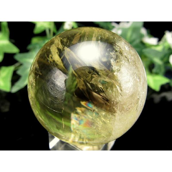 超透明 5A ファントム・虹入り シトリン 丸玉 台座付き 直径42mm 重さ104g 透明感抜群 ...
