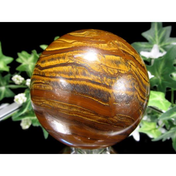断層模様 タイガーアイ 丸玉 台座付 直径72mm 重さ607g 金運の代名詞 良質シャトヤンシー ...