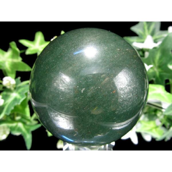 濃厚グリーン インディアン アベンチュリン丸玉 台座付 直径約58mm 重さ約295g 砂金水晶 癒...
