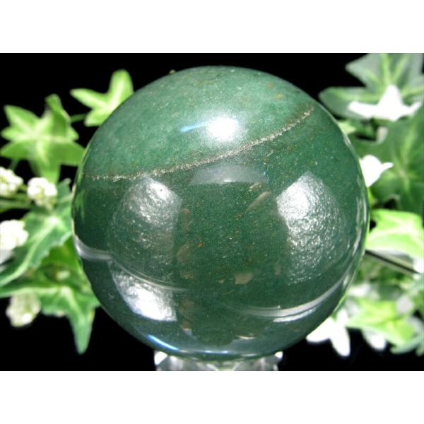 濃厚グリーン インディアン アベンチュリン丸玉 台座付 直径約59mm 重さ約302g 砂金水晶 癒...