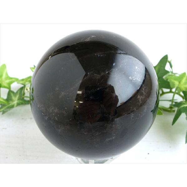 漆黒の大玉 モリオン 黒水晶 丸玉 台座付 直径約88mm 重さ約986g 魔除け 厄除けの黒い水晶...