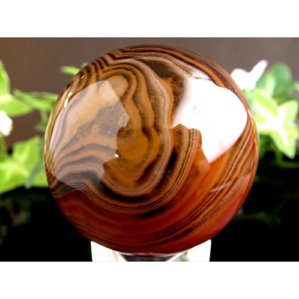 5A 模様くっきり サードオニキス 丸玉 直径約47.5mm 重さ約148.8g 赤縞瑪瑙 自然がつ...