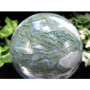 安らぎをもたらす森林浴の石 モスアゲート 苔瑪瑙 丸玉 置物 直径63mm 重さ337g 癒しの石 大人気 スフィア 1点物 ブラジル産 パワーストーン 天然石
