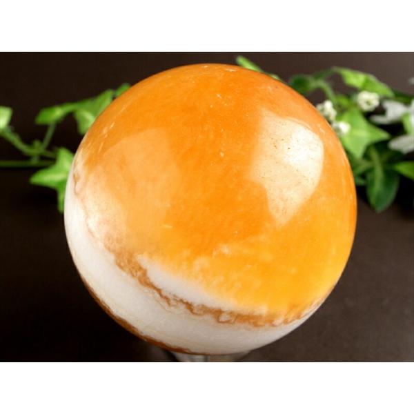 目玉焼き カルサイト 丸玉置物 台座付 直径約66mm 重さ396g 毎日が“金運”良好 黄身はしっ...