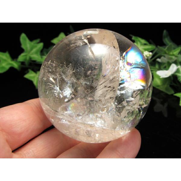 透明感抜群 虹入り 5A レムリアン水晶 丸玉 台座付 φ60mm 重さ314g 古代の叡智を封じ込...
