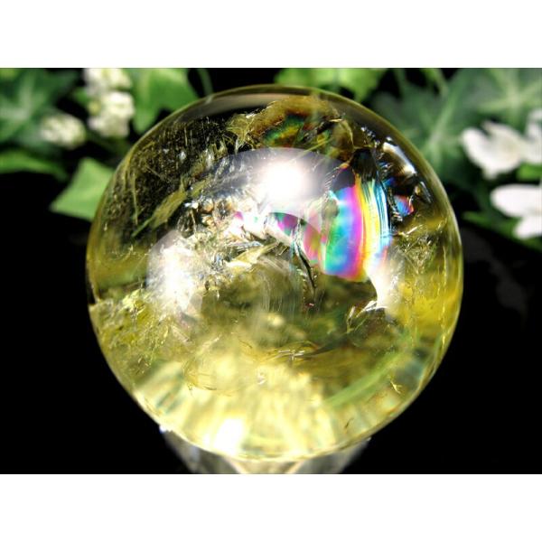 超透明 S級 虹入り シトリン 丸玉 台座付 直径約43mm 重さ109.6g 透明感抜群 金運 財...