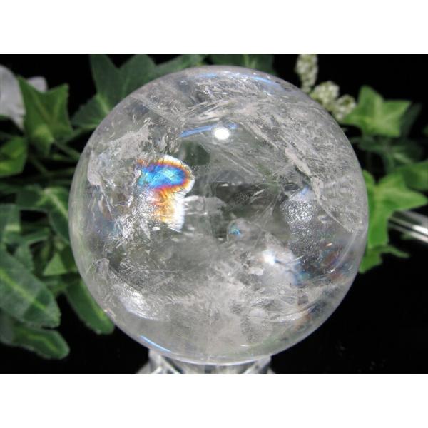 天然水晶 虹入り 丸玉 台座付き φ56mm 重さ 262g レインボー水晶 すべての浄化と純粋さの...