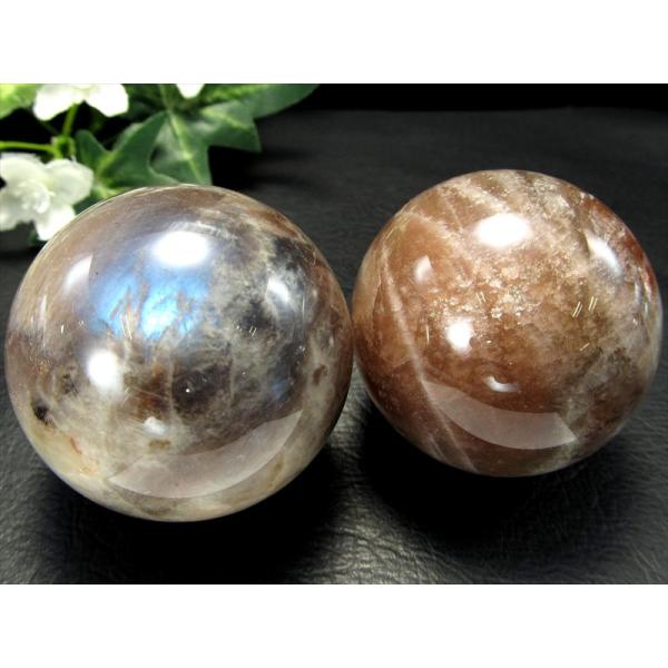 美しい橙と青の輝き サンストーン ムーンストーン共生 丸玉 1個売り 直径約40mm-42mm 輝く...