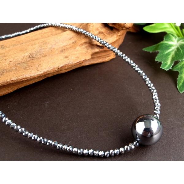 ラウンドボール付き テラヘルツ鉱石 ボタンカット ネックレス 幅約3mm 長さ約40cm+5cm ア...