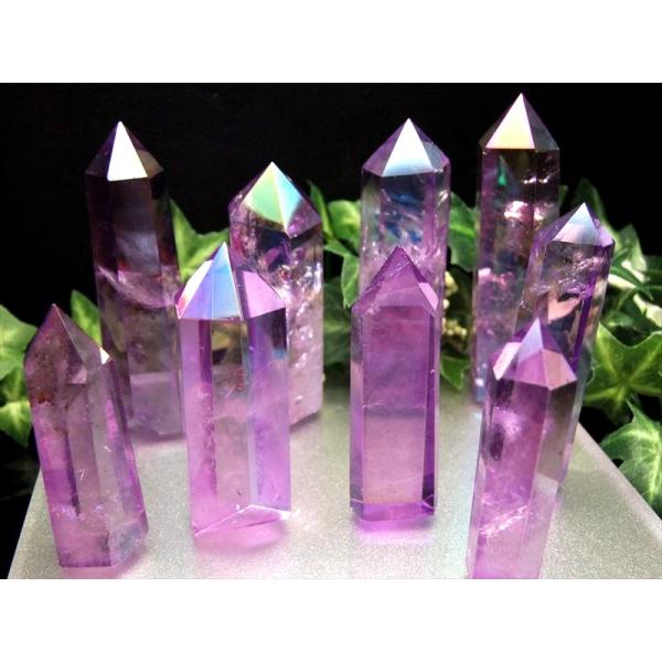 パープルオーラ 天然水晶ポイント 六角柱 70-80グラム 極上超透明 紫 手ごろな小さめサイズ 大...