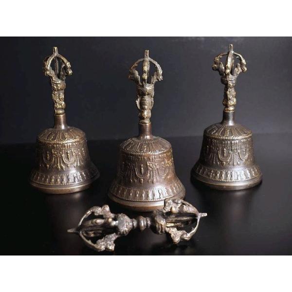 最強浄化アイテム Sサイズ アンティーク ガンター ＆ ヴァジュラ セット 金剛鈴 金剛杵 金剛鈴 ...