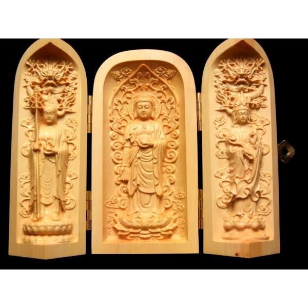 極上手彫り 5A 木彫り 立像 りゅうぞう 釈迦如来像 置物 高さ約100-105mm 仏像 観音開...