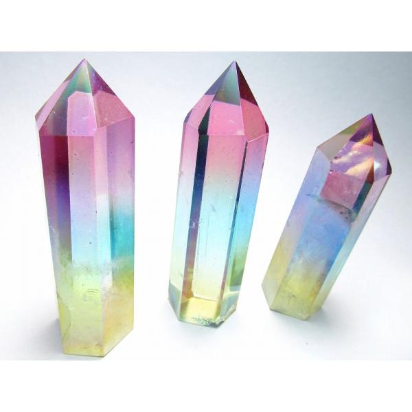 春色 お花見オーラ 天然水晶ポイント 六角柱 150g-180g ピンク&amp;ブルー&amp;イエローオーラ 極...