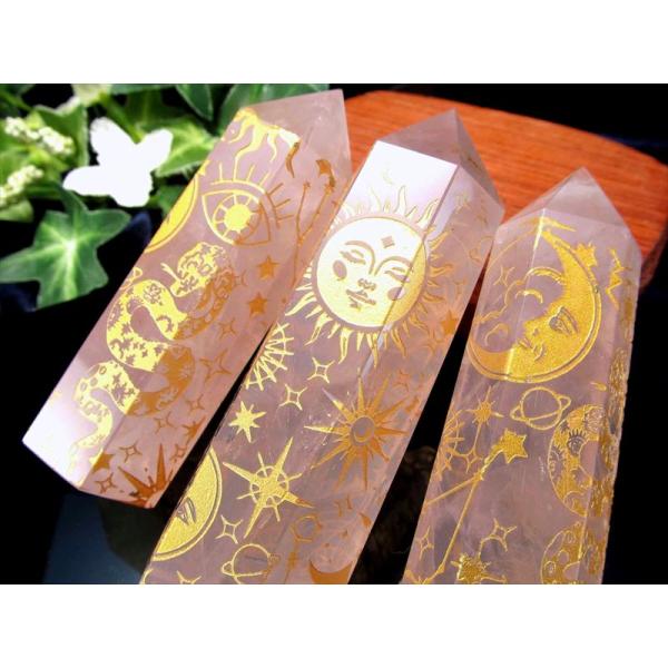 幻想的な模様入り ローズクォーツ ポイント 1個売り 約80g-100g 優しいピンク 恋愛成就の石...