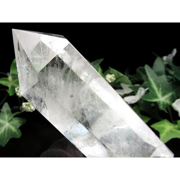 水晶 ポイント 六角柱 置物 木製台座付き 高さ132mm 重さ288g 極上超透明 水晶 クリスタ...