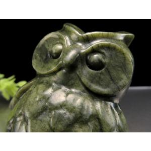 サーペンティン フクロウ彫り 置物 重さ約30...の詳細画像2