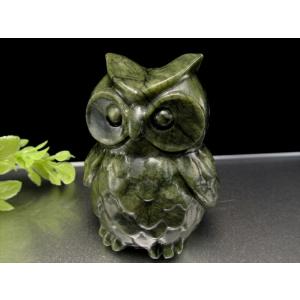 サーペンティン フクロウ彫り 置物 重さ約30...の詳細画像3