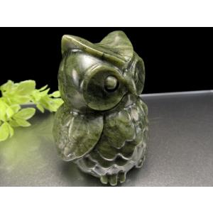 サーペンティン フクロウ彫り 置物 重さ約30...の詳細画像4