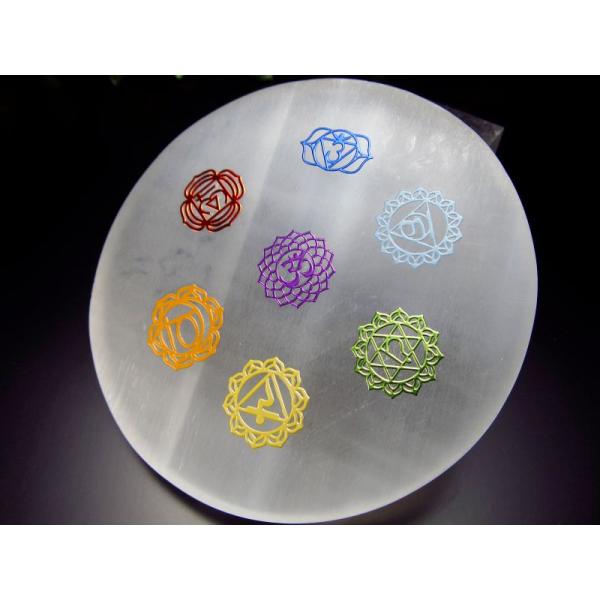1個売り 美品キャッツアイ セレナイト (ジプサム 透石膏) チャクラ サークル型プレート 直径約8...