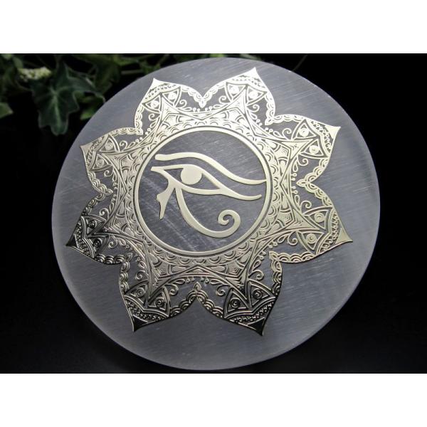 1個売り 美品キャッツアイ セレナイト (ジプサム 透石膏) ホルスの目 サークル型プレート 直径約...