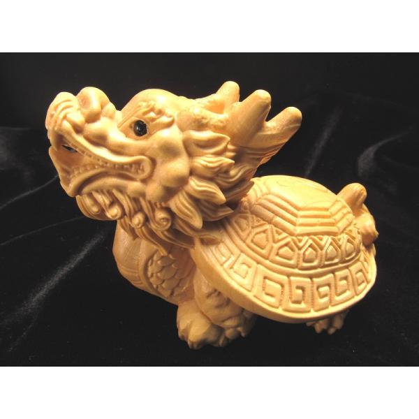 極上手彫り 木彫り ロングイ 龍亀 置物 幅約70mm 風水やインテリアに 財運を高める瑞獣 木彫り...